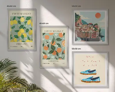 Multi-piece wall art set featuring Italian culture fruit patterns