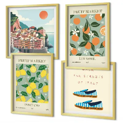 Multi-piece wall art set featuring Italian culture fruit patterns