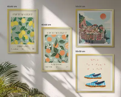 Multi-piece wall art set featuring Italian culture fruit patterns