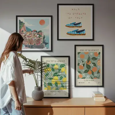 Multi-piece wall art set featuring Italian culture fruit patterns