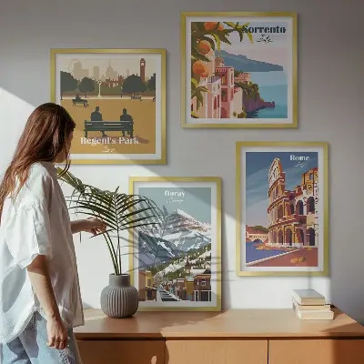 Set of 4 wall art pieces Retro illustrations of famous places