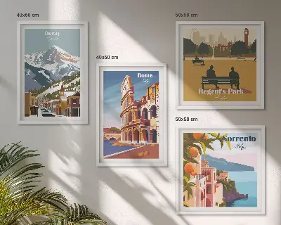 Set of 4 wall art pieces Retro illustrations of famous places