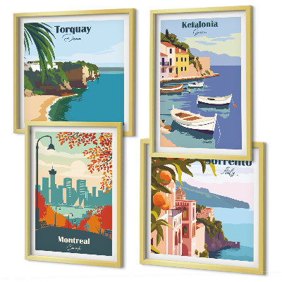 Multi-piece wall decor set Retro views of cities around the world