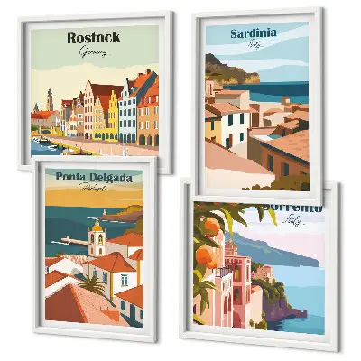 Views of European ports wall art set of 4 pieces