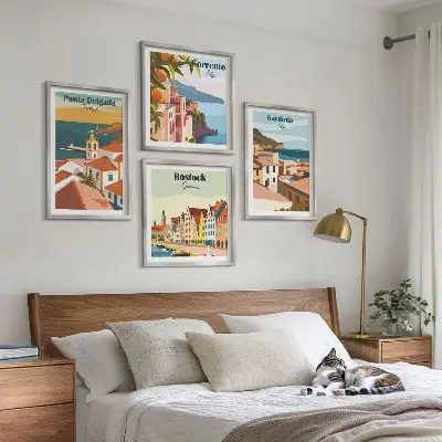 Views of European ports wall art set of 4 pieces