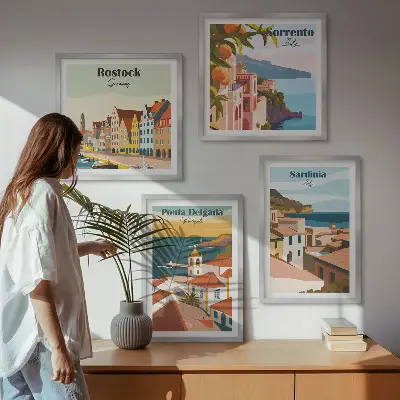 Views of European ports wall art set of 4 pieces
