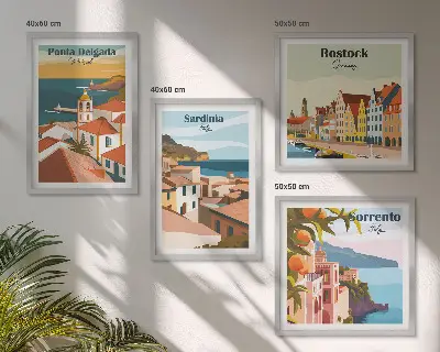 Set of 4 wall art pieces Views of European ports