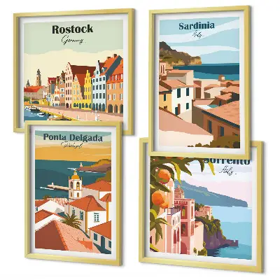 Views of European ports wall art set of 4 pieces