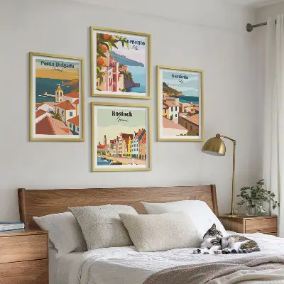 Set of 4 wall art pieces Views of European ports
