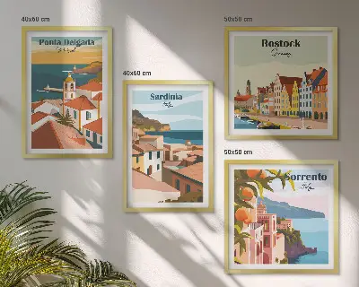 Views of European ports wall art set of 4 pieces
