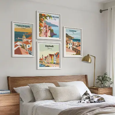 Views of European ports wall art set of 4 pieces