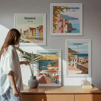 Views of European ports wall art set of 4 pieces
