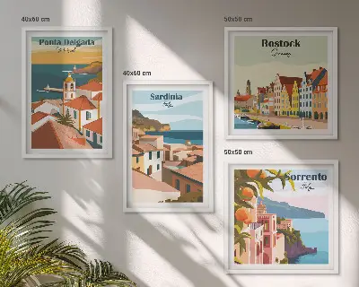 Views of European ports wall art set of 4 pieces