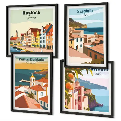 Views of European ports wall art set of 4 pieces