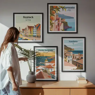 Views of European ports wall art set of 4 pieces