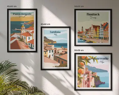 Views of European ports wall art set of 4 pieces