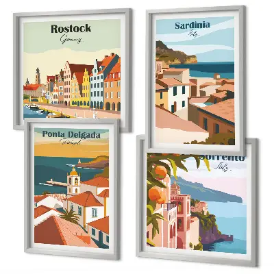 Views of European ports wall art set of 4 pieces