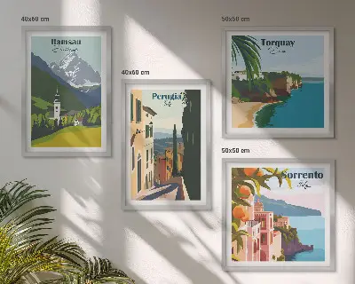 Multi-piece wall art set mountain landscapes and city scenery