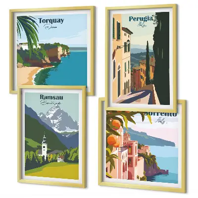 Multi-piece wall art set mountain landscapes and city scenery