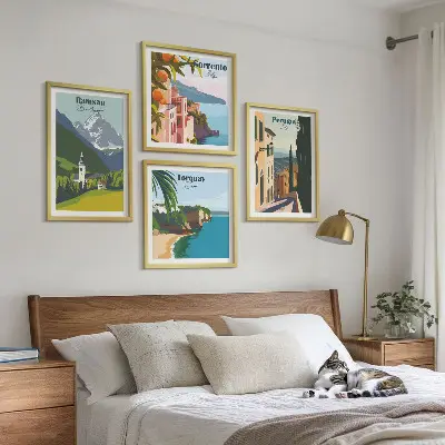 Multi-piece wall art set mountain landscapes and city scenery