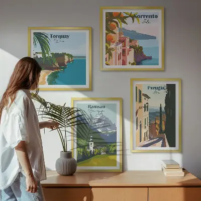 Multi-piece wall decor set Mountain landscapes and cities