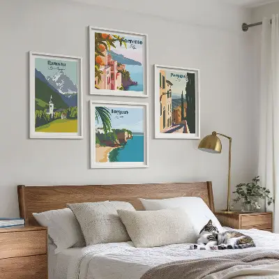 Multi-piece wall art set mountain landscapes and city scenery