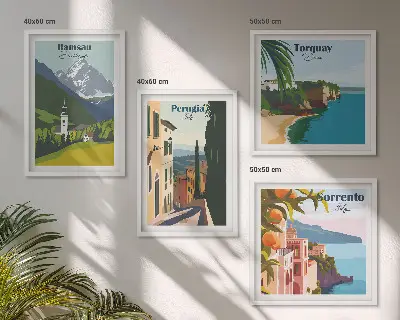 Multi-piece wall art set mountain landscapes and city scenery