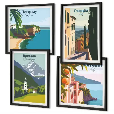 Multi-piece wall decor set Mountain landscapes and cities