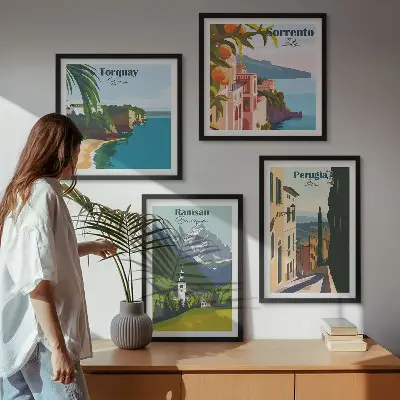 Multi-piece wall art set mountain landscapes and city scenery