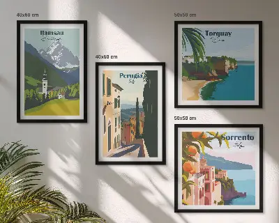 Multi-piece wall art set mountain landscapes and city scenery