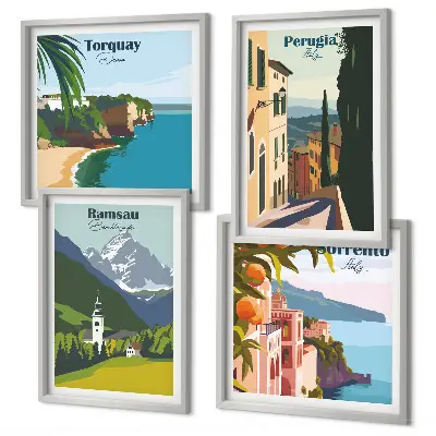 Multi-piece wall decor set Mountain landscapes and cities