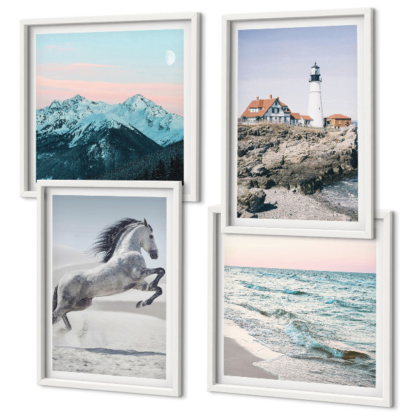 Set of 4 wall art pieces Horses, movement, beach, lighthouse, mountains