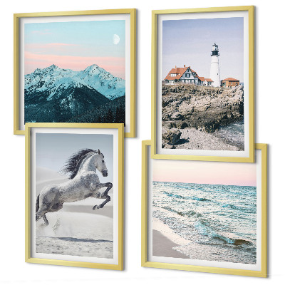 Set of 4 wall art pieces Horses, movement, beach, lighthouse, mountains