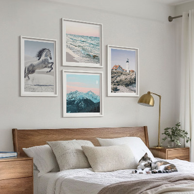 Set of 4 wall art pieces Horses, movement, beach, lighthouse, mountains