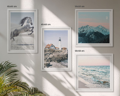 Set of 4 wall art pieces Horses, movement, beach, lighthouse, mountains