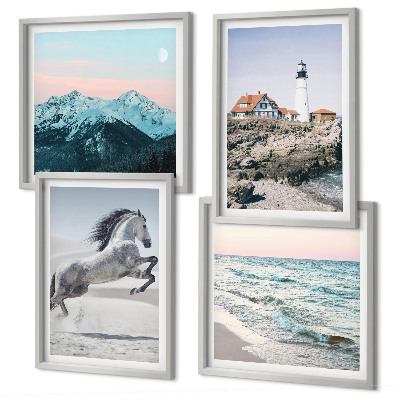 Set of 4 wall art pieces Horses, movement, beach, lighthouse, mountains