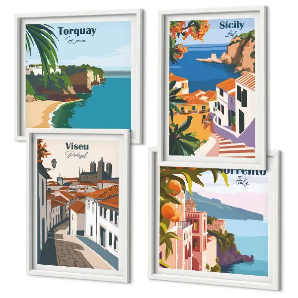 Retro World City Art Prints set of illustrations