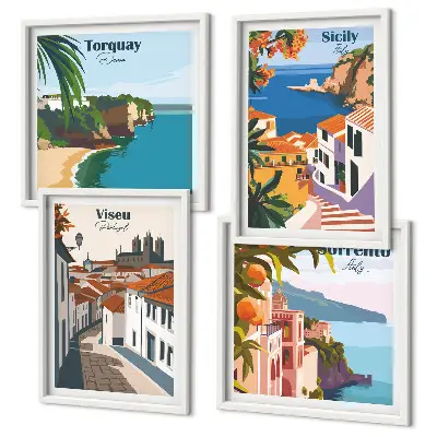 Retro World City Art Prints set of illustrations