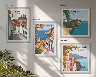 Retro World City Art Prints set of illustrations