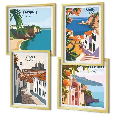 Retro World City Art Prints set of illustrations