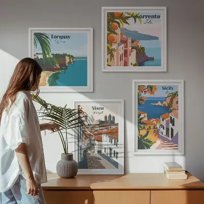 Retro World City Art Prints set of illustrations