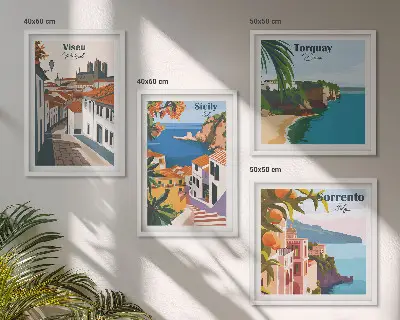 Wall art set Retro illustrations of world cities