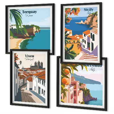 Wall art set Retro illustrations of world cities