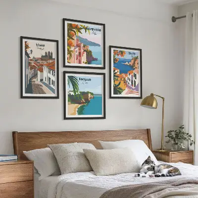 Retro World City Art Prints set of illustrations