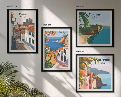 Retro World City Art Prints set of illustrations