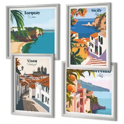 Wall art set Retro illustrations of world cities