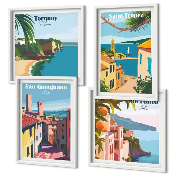 Italian seaside towns wall art set of 4 pieces