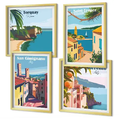 Italian seaside towns wall art set of 4 pieces