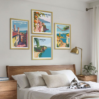 Set of 4 wall art pieces Italian seaside towns