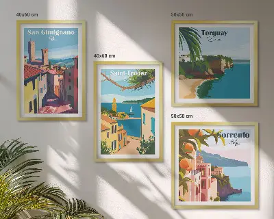 Italian seaside towns wall art set of 4 pieces
